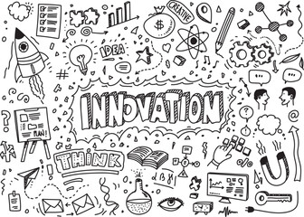 Innovation hand drawn doodle vector, illustration on white background