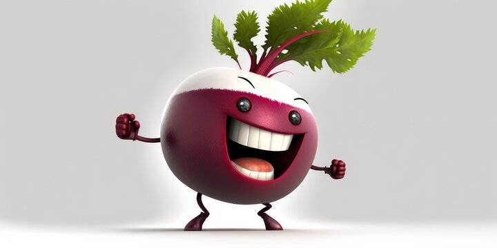 Happy smiling cartoon red beet radish face character, funny cute vegetable sticker color personage icon isolated on white background, healthy organic vegan diet food. AI generative.