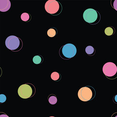 Vector multicolour circles with silhouettes repeating pattern background. 