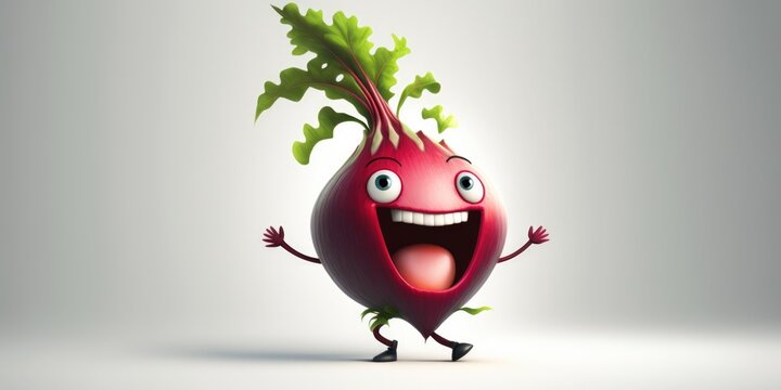 Naklejka Happy smiling cartoon red beet radish face character, funny cute vegetable sticker color personage icon isolated on white background, healthy organic vegan diet food. AI generative.