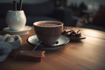 Obraz premium cup of coffee and chocolate, Generative AI
