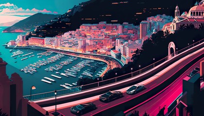 Monaco cityscape . Creative illustration. (Ai Generate) - obrazy, fototapety, plakaty