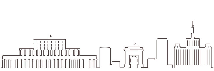 Naklejka premium Bucharest Dark Line Simple Minimalist Skyline With White Background