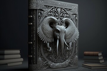 Mystical book about wild elephants. unusual book in silver color. World Book and Copyright Day. ai generation