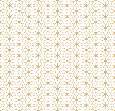 Abstract geometric seamless pattern in Oriental style. Vector ornamental lines texture, elegant floral lattice, mesh, weave. Traditional luxury background. Subtle gold ornament, modern repeat design