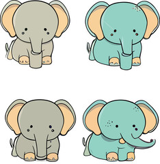 Obraz na płótnie Canvas Funny elephant stickers in cartoon, doodle style. Vector Illustration