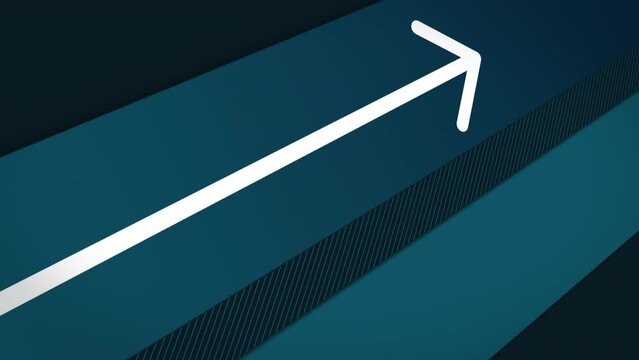 Animation of arrow icon over stiped on blue background with copy space
