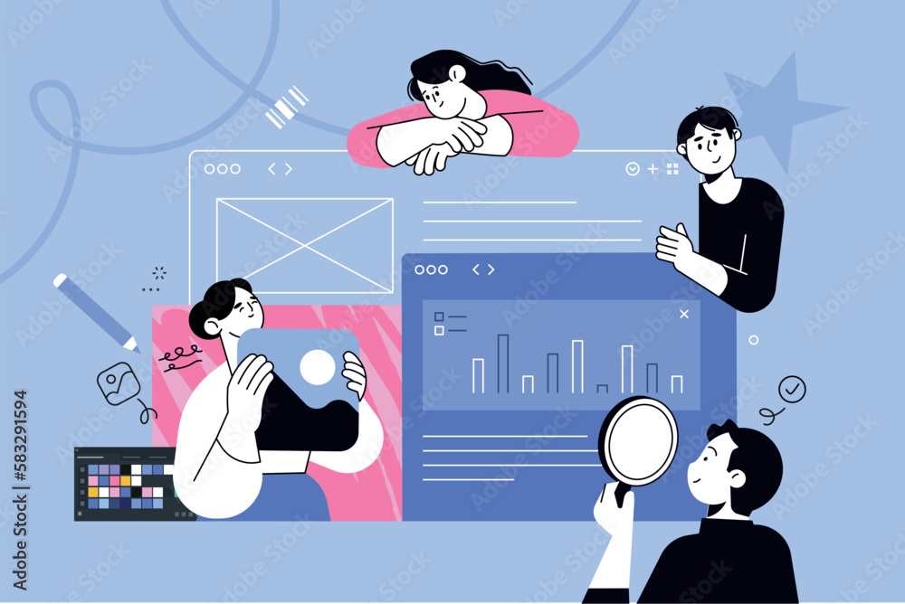 Poster vector illustration of website design and development, seo. creative concept for web banner, social 