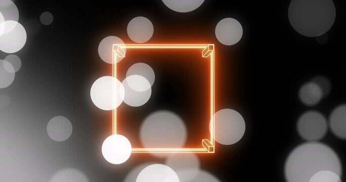 Animation of neon orange sports field layout against grey spots of light on black background