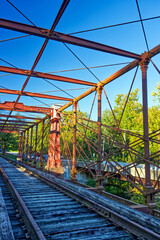 Steel bridge that supports th railroad on top of the river, Laurel, MD, USA