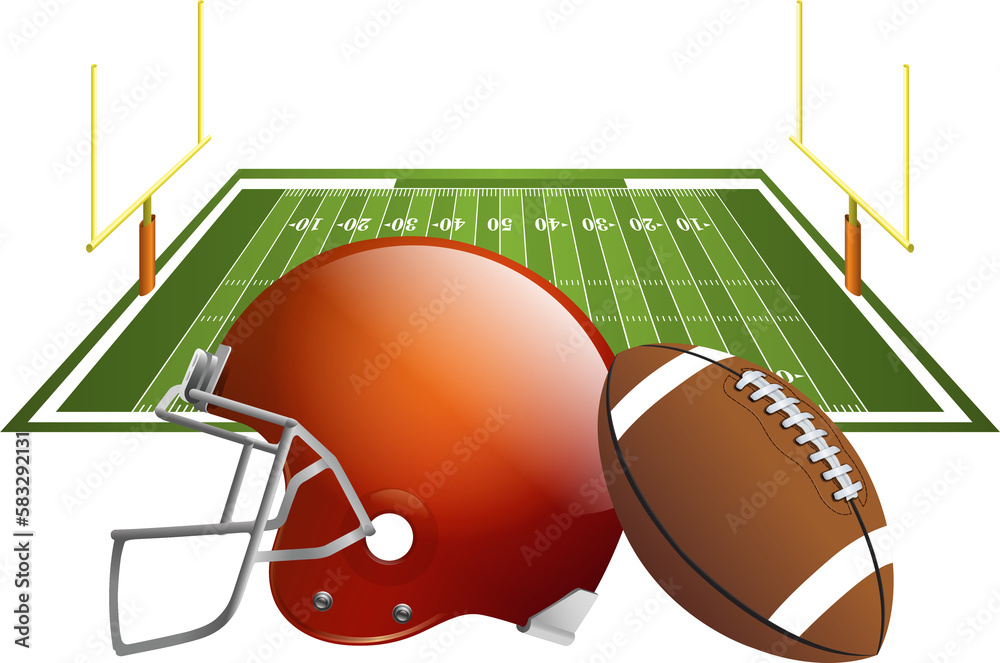 Wall mural American Football Field Helmet and Ball