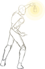 Sketch man draw with light candle