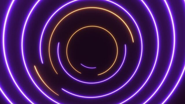 Glowing neon circles animated graphic on black background