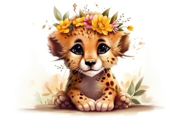 Cartoon cute lovely Baby Cougar floral.