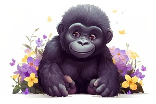 Cartoon cute lovely Baby Gorillas. © Man888