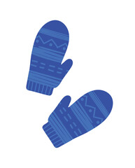 Christmas Scandi blue mittens. Warm clothes and accessories for cold weather and winter season. New Years and Christmas. Template, layout and mock up. Cartoon flat vector illustration