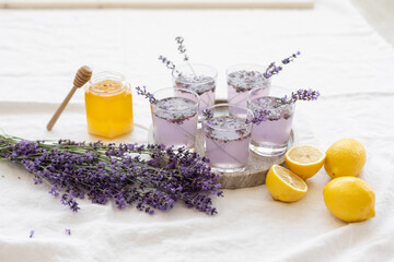 Honey and lavender bouquets. Virus treatment concept. Wooden table.