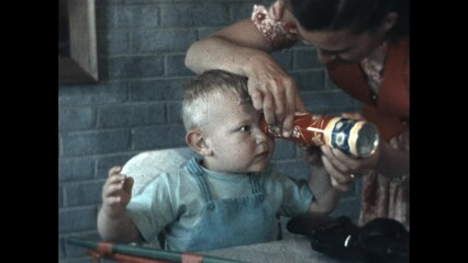 Kaleidoscope Toy 1955 - A mother shows her baby boy the wonders of a toy Kaleidoscope in the 1950s