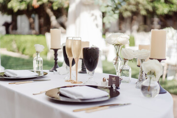 set tables waiting for the guests of the wedding ceremony