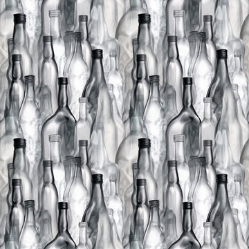 Seamless glass bottles background pattern. Recycling and plastic waste concept art pattern background design. Background design for any bottled drinks service or website.