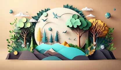 world environment day paper style background, save clean planet, ecology concept. Card for World Earth Day