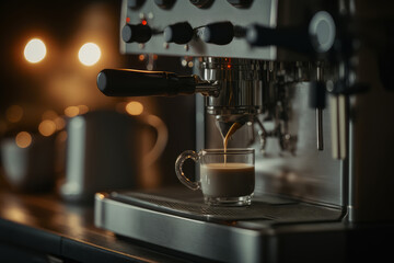 coffee machine makes hot drink in cup Generative AI