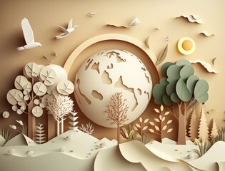 world environment day paper style background, save clean planet, ecology concept. Card for World Earth Day