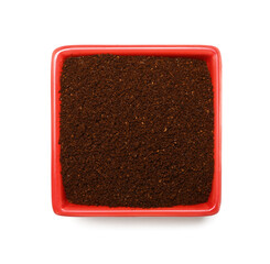 Bowl of coffee powder isolated on white background