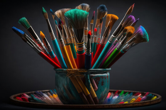 colorful paint brushes, concept creativity Generative AI