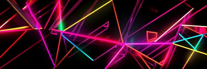 A wide header abstract tech, glowing neon colors. Generative AI. 