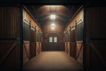 horse stable,stall for horses in wooden house Generative AI - obrazy, fototapety, plakaty