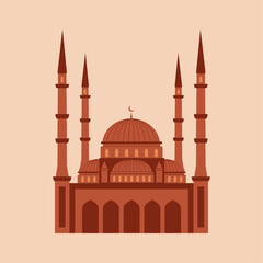 Muslim mosque vector illustration. Eid Mubarak, Ramadan Kareem greeting card.