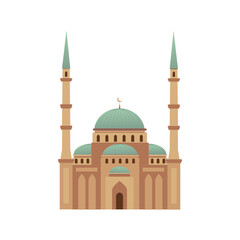 Fototapeta na wymiar Muslim mosque on white background. Eid Mubarak, Ramadan Kareem greeting card. Vector illustration