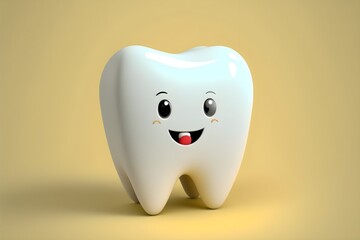 Wallpaper Illustration and background of cute and adorable tooth. Front view. Concept of pediatric dentistry, dentist of child. Generative AI.