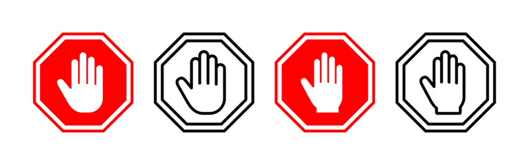 Obraz premium Stop icon vector for web and mobile app. stop road sign. hand stop sign and symbol. Do not enter stop red sign with hand