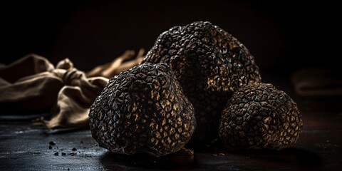 black truffle on dark background, generative ai - obrazy, fototapety, plakaty