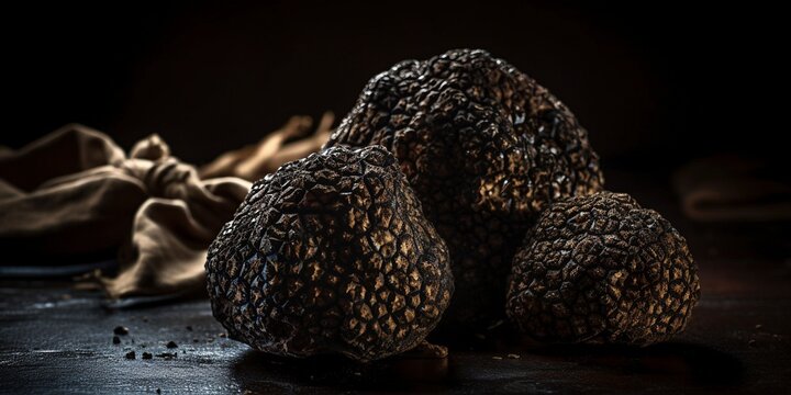 black truffle on dark background, generative ai