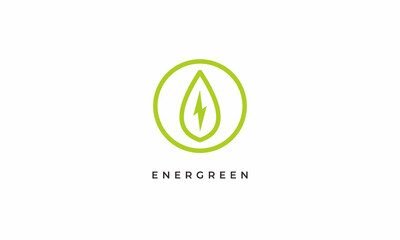 illustration vector graphic logo designs. pictogram logo combination circle shape, leaves, electric sign. energy saving, go green