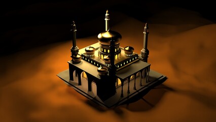 mosque in the middle of the desert, night scene