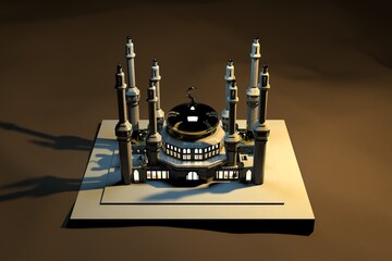 mosque in the middle of the desert, night scene