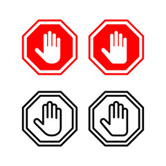 Obraz premium Stop icon vector illustration. stop road sign. hand stop sign and symbol. Do not enter stop red sign with hand
