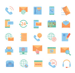 Contact us icons set. Collection of graphic elements for website. Technical support and answers to questions. Call center and hotline. Cartoon flat vector illustrations isolated on white background