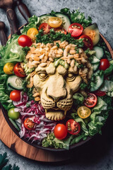 Lion shaped salad with vegetables, Created with generative AI
