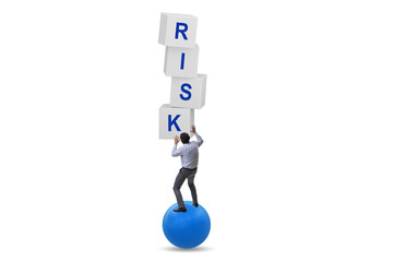 Risk management concept with balancing businessman