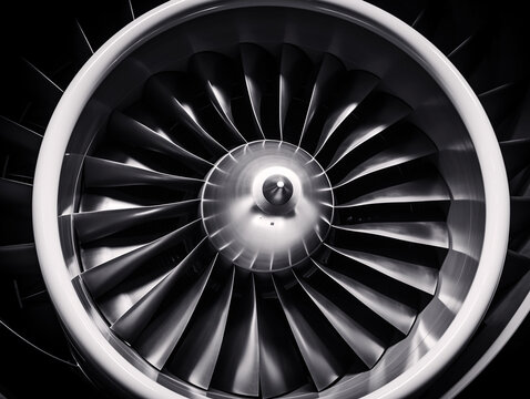 Front view of a turbine of an airliner - Triebwerk - Closeup. Generative AI.