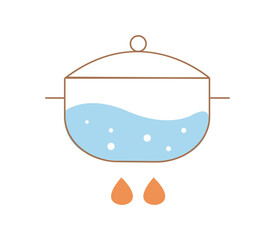 Cooking in pan at fire. Boiling stages of water and liquid, preparation. Preparation of spaghetti or soup. Infographic, poster or banner for website. Cartoon flat vector illustration