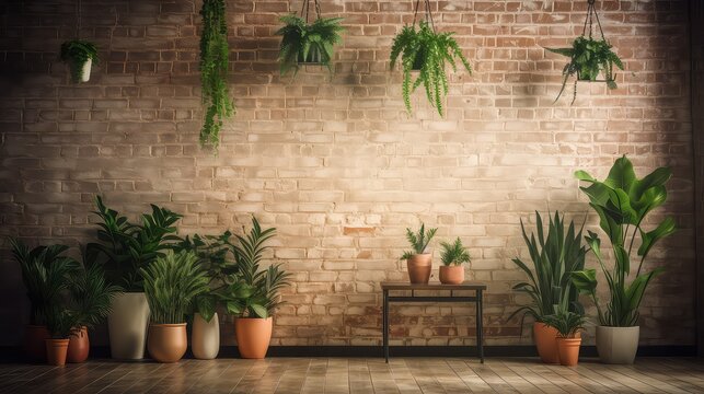 empty brick wall for entertaining, titles, setting a vibe, modern design and calming aesthetic, minimalism
