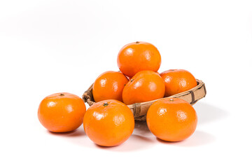 Fresh mandarin orange fruit isolated on white background.