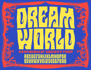 Dream World Groovy Psychedelic Alphabet: This lettering is reminiscent of the 1960s area poster and album cover typography from the hippie movement.