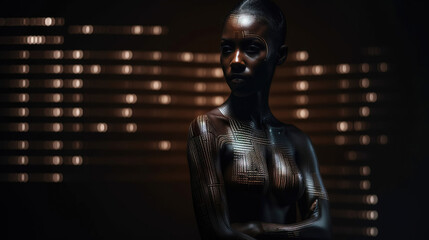 Fototapeta na wymiar Portrait of a woman on a technological background. generative AI